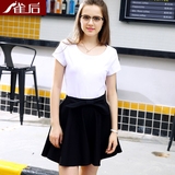 雀后夏季韩版女装白色体恤修身新品上衣圆领学生修身短袖T恤女潮T