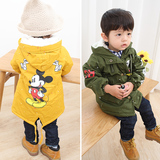 男童2015冬韩版童装女宝宝加绒加厚风衣儿童中长款米奇外套棉上衣