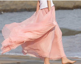 新款波西米亚8米裙摆金丝雪纺长裙半身裙度假飘逸仙拖地海滩裙女