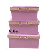 粉色皮质收纳箱样板房衣帽间女孩房收纳盒有盖杂物储物盒装饰箱