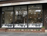 白色城镇 铁塔 圣诞节雪花 咖啡店铺玻璃橱窗 墙壁装饰墙贴纸贴画