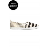 HM H&M专柜正品代购女鞋条纹棉质帆布麻底一脚蹬懒人鞋0381353004