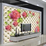 欧式仿软包电视背景墙壁纸客厅无缝壁画3D立体玫瑰花墙布现代简约