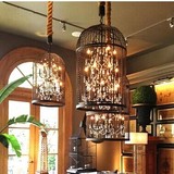 设计师铁艺吊灯 复古鸟笼水晶客厅酒店别墅灯 创意个性北欧式灯