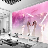 大型无缝壁画 KTV酒店婚庆喜庆墙纸壁纸客厅卧室3D立体 浪漫天鹅