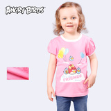 2016夏装新款女童短袖个性愤怒的小鸟粉色公主袖T恤圆领幼童短T恤