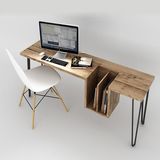 北欧工作台个性台式桌书桌简约书架宜家电脑桌带书柜实木家用办公