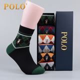 POLO正品男士袜子 6双礼盒装秋冬奢华英伦菱形格棉袜中筒男袜子