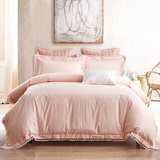米子家居粉色纯棉床品四件套1.5m全棉刺绣婚庆床上用品多件套1.8m
