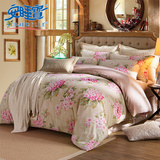安睡宝床上用品纯棉床单 被套四件套1.8m床 全棉缎纹四件套 苏珊