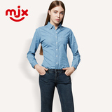 MJX2016春装新款纯棉水洗长袖牛仔衬衫女士修身打底女装衬衣