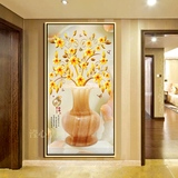 3d立体玄关走廊过道中式家和富贵花瓶客厅竖版壁画背景墙纸壁纸