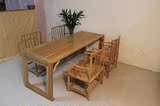 新中式家具 老榆木免漆环保餐桌椅纯实木茶桌椅办公室书房桌椅套