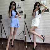 夜店女装夏2016新款韩版时尚性感无袖上衣气质显瘦短裙裤两件套装