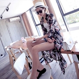 蘑菇街女装潮2015夏装新款韩版宽松长款雪纺衬衫透视防晒衫外套潮