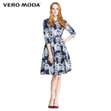 Vero Moda2016新品复古风印花A字裙摆夏季连衣裙31617C014