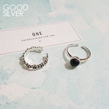 我是好银#韩国s925纯银饰品圆形黑玛瑙开口戒指女个性简约防过敏