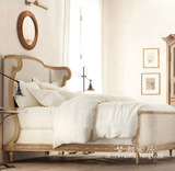 美式乡村实木床法式仿古做旧床橡木雕花床欧式仿古布艺软包双人床