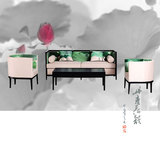 新中式 现代古典花鸟印花布艺沙发组合酒店会所家具定做 洽谈椅