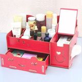 韩版DIY木质创意化妆品收纳盒抽屉式桌面整理盒带镜子