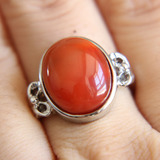南红玛瑙戒指指环戒圈男女款樱桃红柿子红火焰纹飘花金银镶嵌