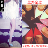 韩国代购新款浅口红色真皮高跟鞋细跟漆皮尖头单鞋低跟婚鞋工作鞋