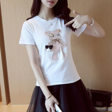 短袖韩版修身打底圆领上衣卡通动漫女装常规通勤新款创意学生T恤
