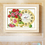 【欧式】蒙娜丽莎钟表十字绣时钟挂钟最新款绣花瓶卧室小幅系列画