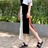 BOCCA 独家定制 夏装大牌红白黑拼接拼色设计不规则半身裙中高腰