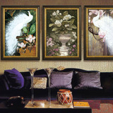 云开美式新中式装饰画卧室挂画客厅沙发背景墙画有框画三联画孔雀