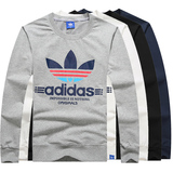 Adidas/阿迪达斯秋季男士圆领长袖运动T恤卫衣纯棉三叶草卫衣薄款