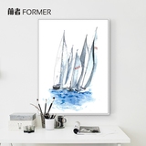 前者帆船装饰画现代简约挂画客厅样板房组合一帆风顺画风景画油画