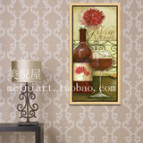 纯手绘现代简欧餐厅油画 红酒装饰画餐边柜挂画 红酒与花