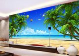 新款海滩椰树爱琴海电视背景墙客厅沙发背景墙纸壁画地中海装饰画