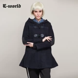 E－World/衣－我的2016春装新款女装毛呢外套 直筒连帽大衣W6308