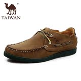 台湾骆驼男鞋春季透气休闲鞋男士正品真皮头层牛皮英伦潮流低帮鞋