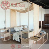 新中式免漆双人床1.8米实木床婚床简约柱子床复古架子床卧室家具