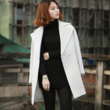 2015冬装韩版加厚羊绒大衣女 中长款茧型大翻领毛呢外套呢子大衣