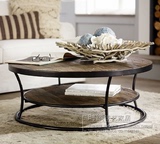 LOFT风格咖啡圆桌美式复古实木圆形茶几铁艺现代简约创意客厅家