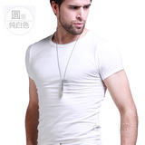 男短袖t恤纯色圆领莱卡棉修身纯白男装上衣服打底衫运动夏季潮t白