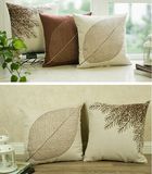55 65现代简约树叶花卉新中式沙发棉麻抱枕 办公室亚麻靠垫靠枕套