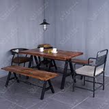 美式复古餐桌铁艺实木餐桌椅组合长方形会议桌酒店做旧咖啡厅桌椅