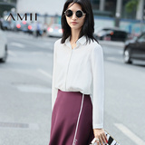 Amii[极简主义]秋季通勤薄衬衣纯色长袖大码雪纺白衬衫女11671007