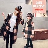 女童女装韩版秋冬新款加厚羊毛呢子格子修身中长款外套大衣亲子装