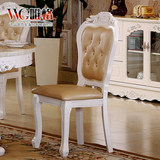 VVG 法式布艺餐椅 白色欧式实木椅 可带扶手田园椅子靠背椅皮餐椅