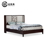 现代新中式床 中式床尾凳 实木舒适软靠床 别墅酒店会所简约创意