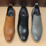 新款皮靴英伦男士尖头商务皮鞋套脚内增高短靴婚鞋韩版发型师鞋子
