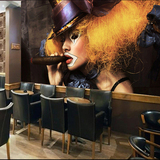 个性3d立体壁纸美式复古女大型壁画酒吧装修KTV创意人物背景墙纸