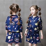 童装2016年春秋新款韩版2-6岁女孩个性印花拉链上衣+短裙两件套装