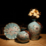 工艺品摆设装饰品玄关电视柜创意摆件欧式花插陶瓷大号花瓶三件套